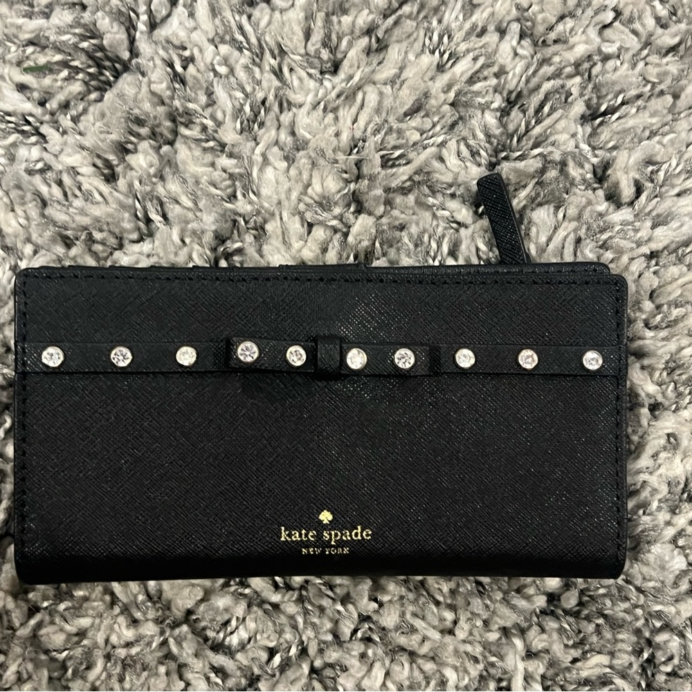 Kate Spade Black Leather with Jewel Accents Stacy Wallet
